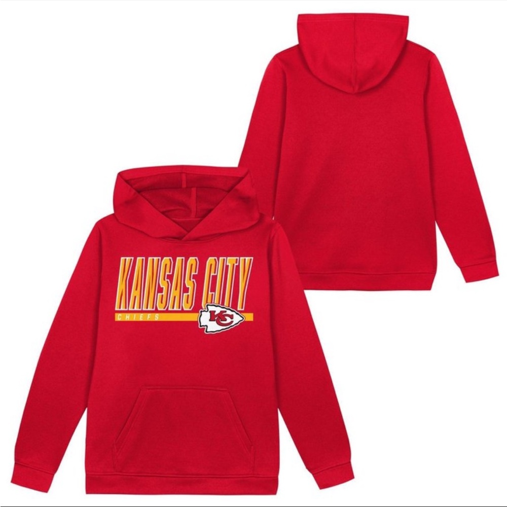 NWT NFL Kansas City Chiefs Boys' Performance Hooded Sweatshirt, Medium (8/10)